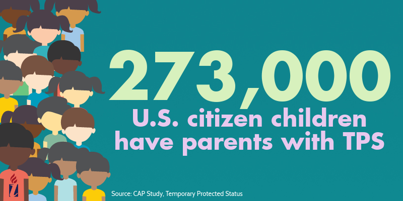 illustration of children with text that says 273,000 US Citizen Children have parents with TPS