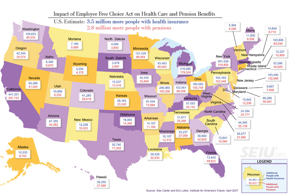 Chart - When the Employeee Free Choice Act Becomes Law More Workers Will Gain Health Care and Pension Benefits